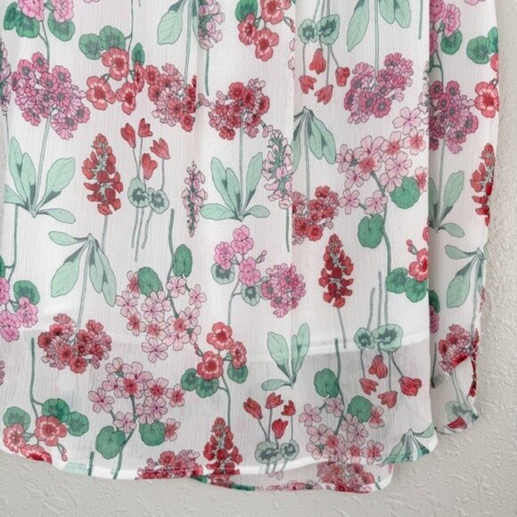 Tommy Hilfiger white floral sheer ruffle sleeve blouse M - Picture 4 of 10